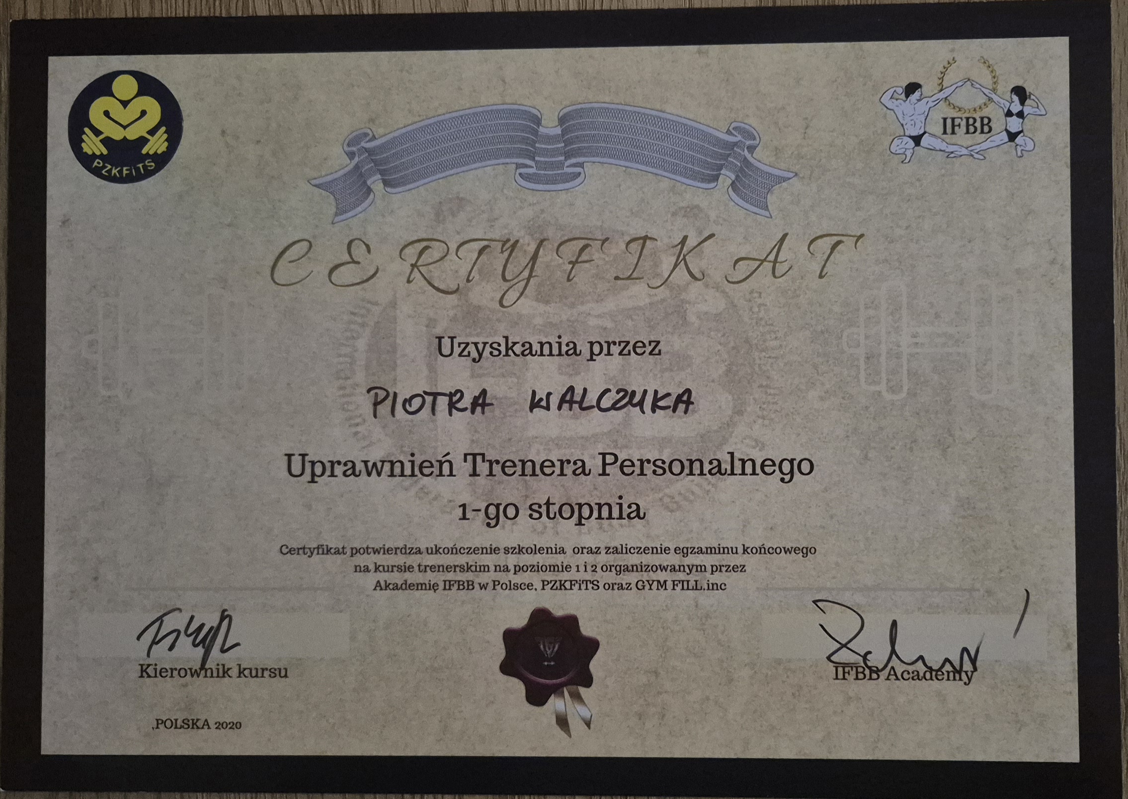 Uprawnienia Trenera Personalnego  1 stopnia